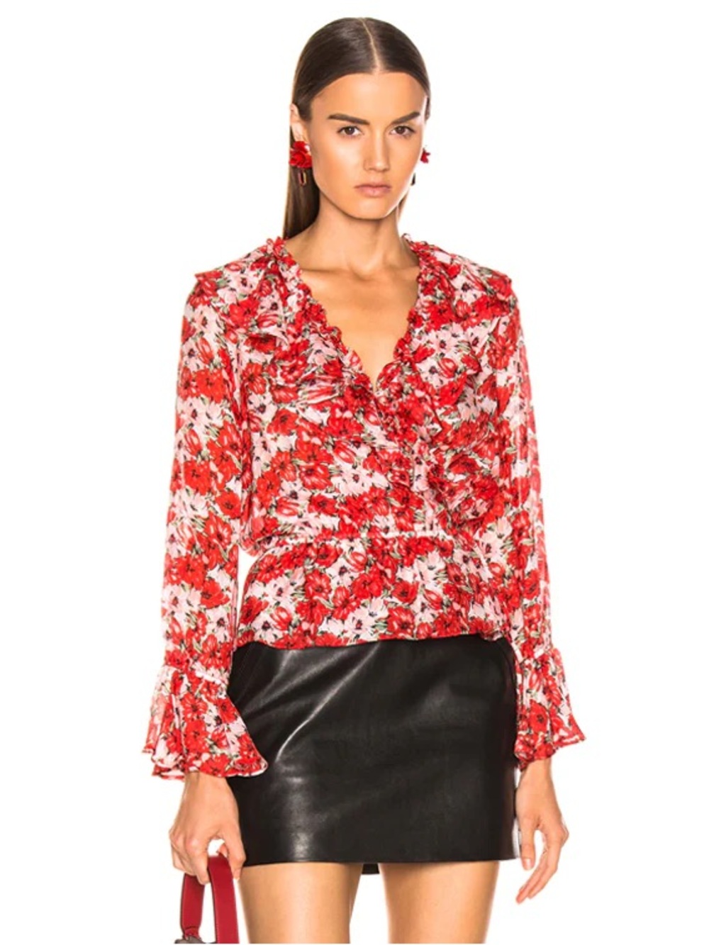 Rixo Roisin Floral Ruffle Wrap Top Blouse
